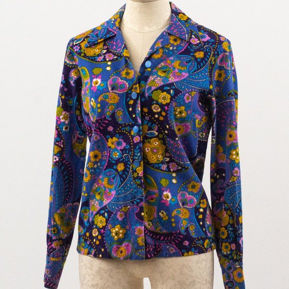 vintage Tops - Vintage 60s 70s S Cotton Paisley Button Down Shirt